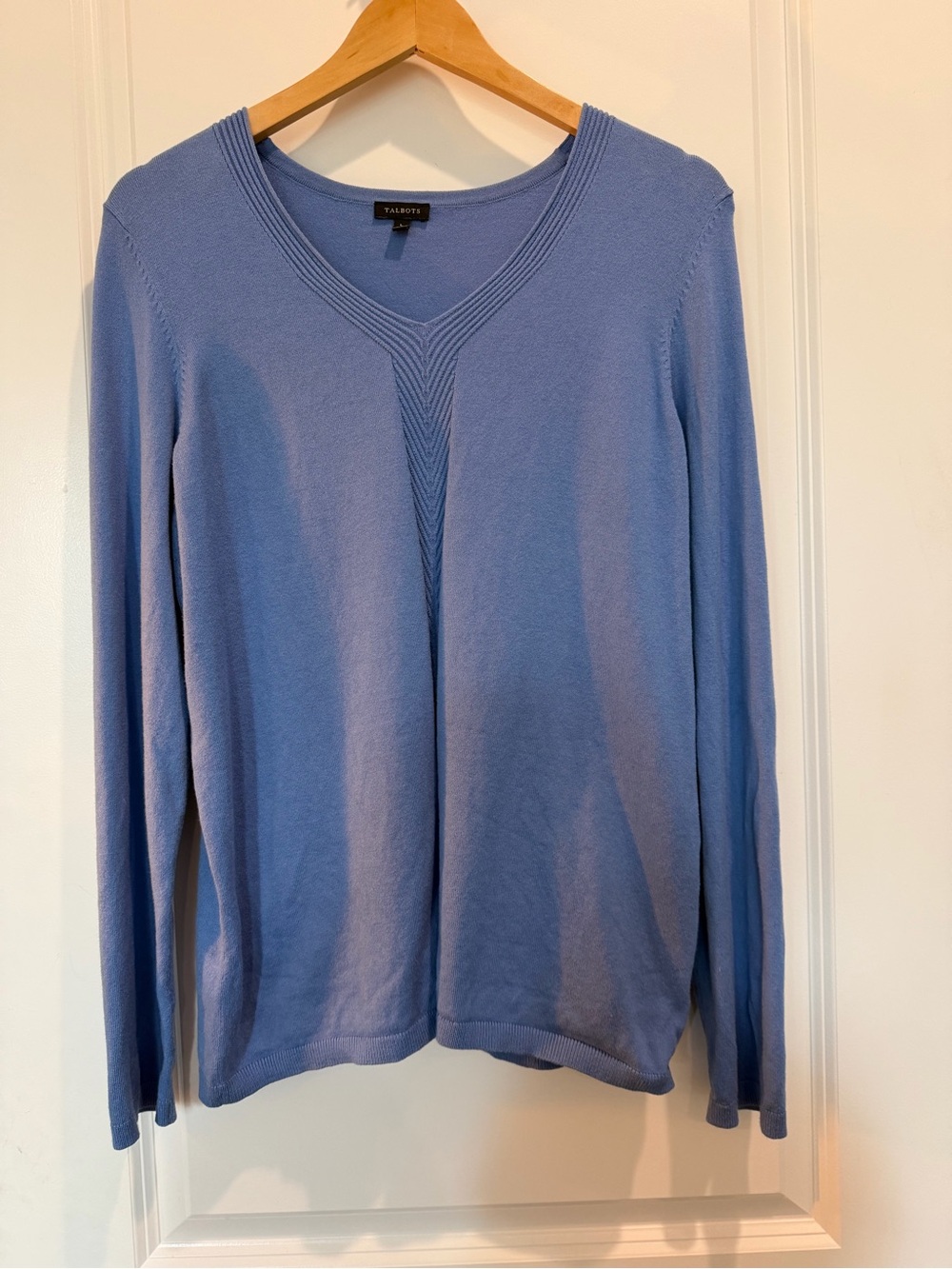 Talbots‎ Periwinkle Blue V-Neck Sweater Large Cotton Modal Lightweight Knit